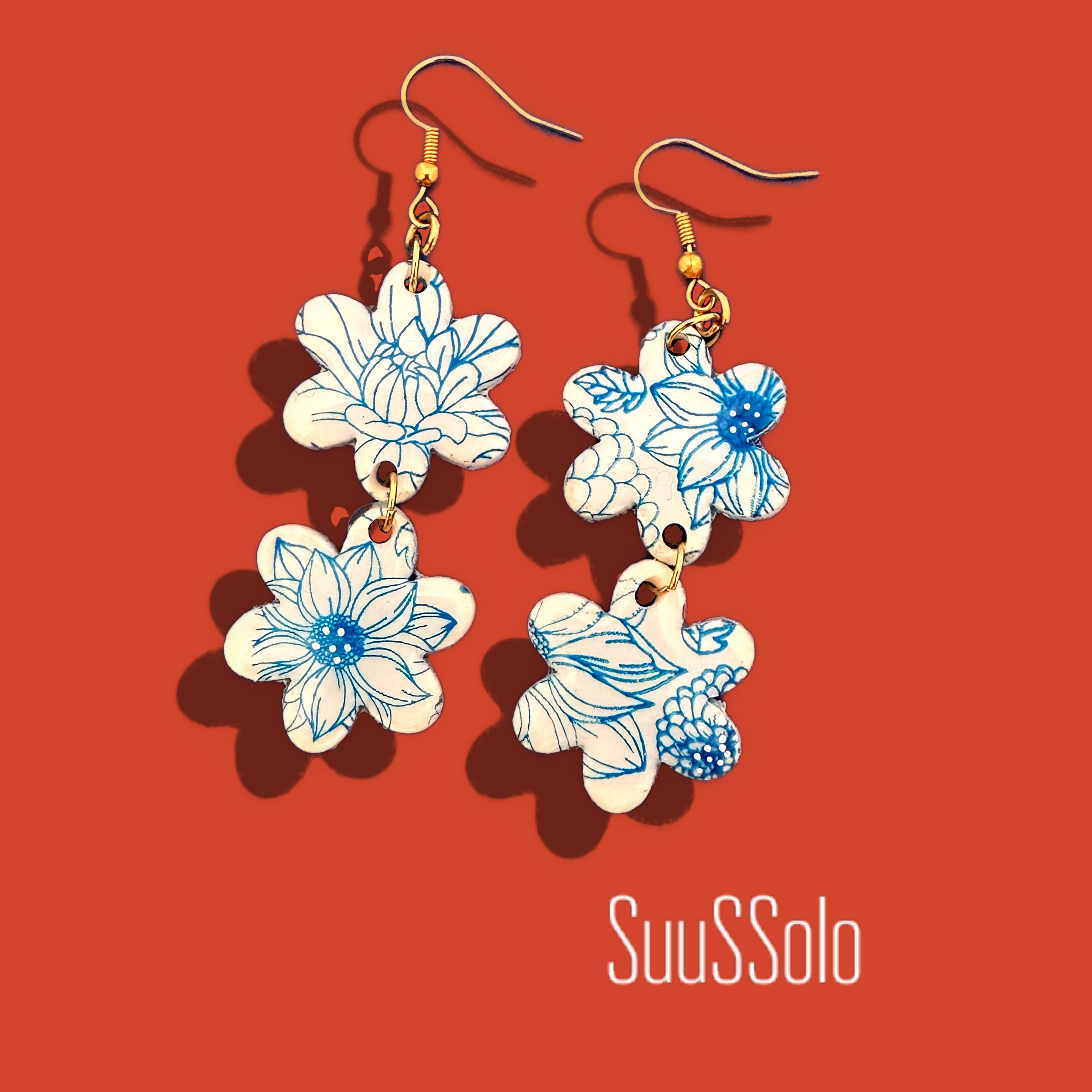 Oorbel - Delfts Blauwe Bloemen