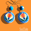 Oorbel - Roodgele Tulp Met Blauw