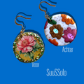 Oorbel - Roze Bloem Met Glitter Twee Kanten